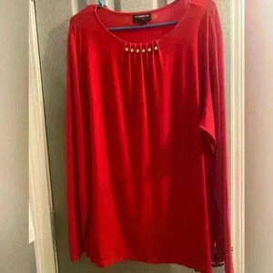Liz Claiborne Career Woman long sleeve red top with embellishments women’s 3X